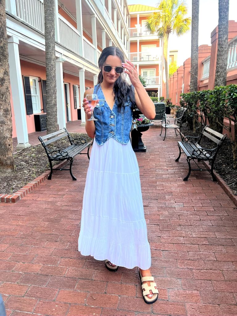 Chiffon Maxi Skirt and Denim Vest