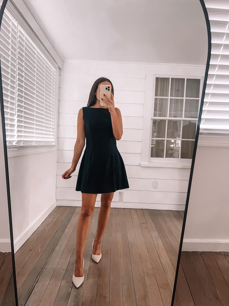 black mock neck mini dress for summer work outfits