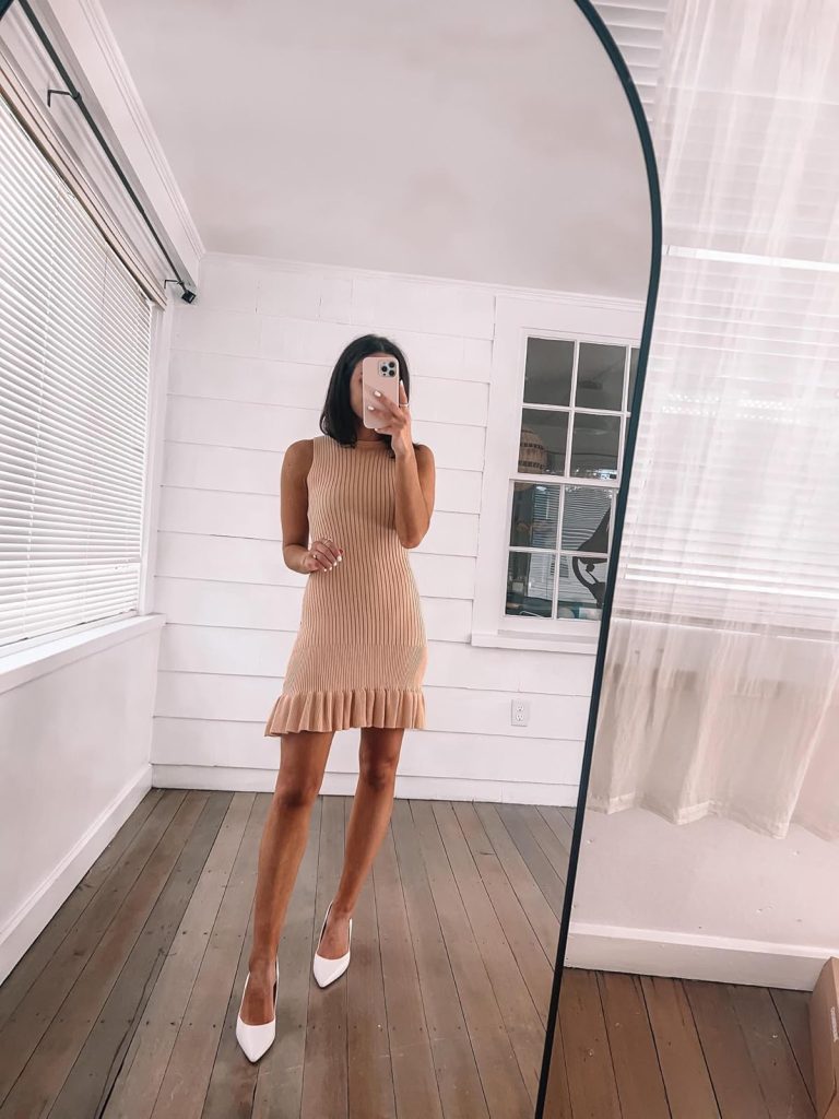 Ribbed knit ruffle dress - casual summer work outfits from Amazon