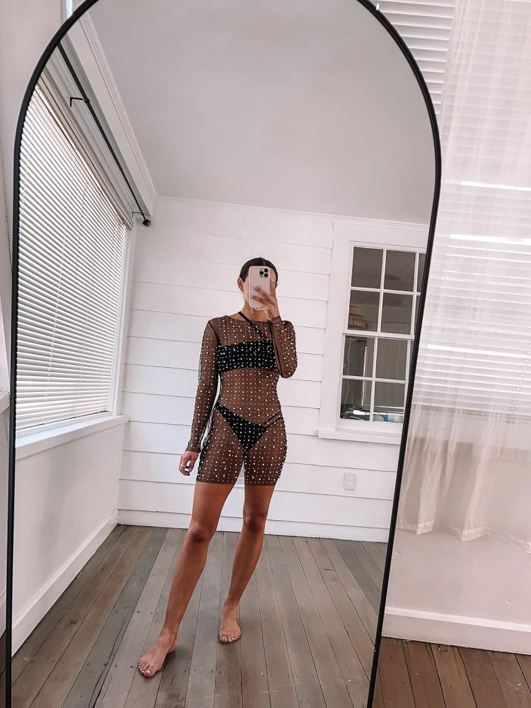 Rhinestone Mesh Cover-Up pearl/rhinestone mesh cover-up, perfect for what to wear to the beach