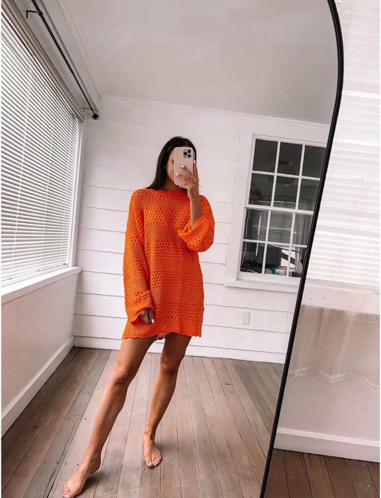 Crochet Cover-Up neon orange crochet cover-up to wear to the beach