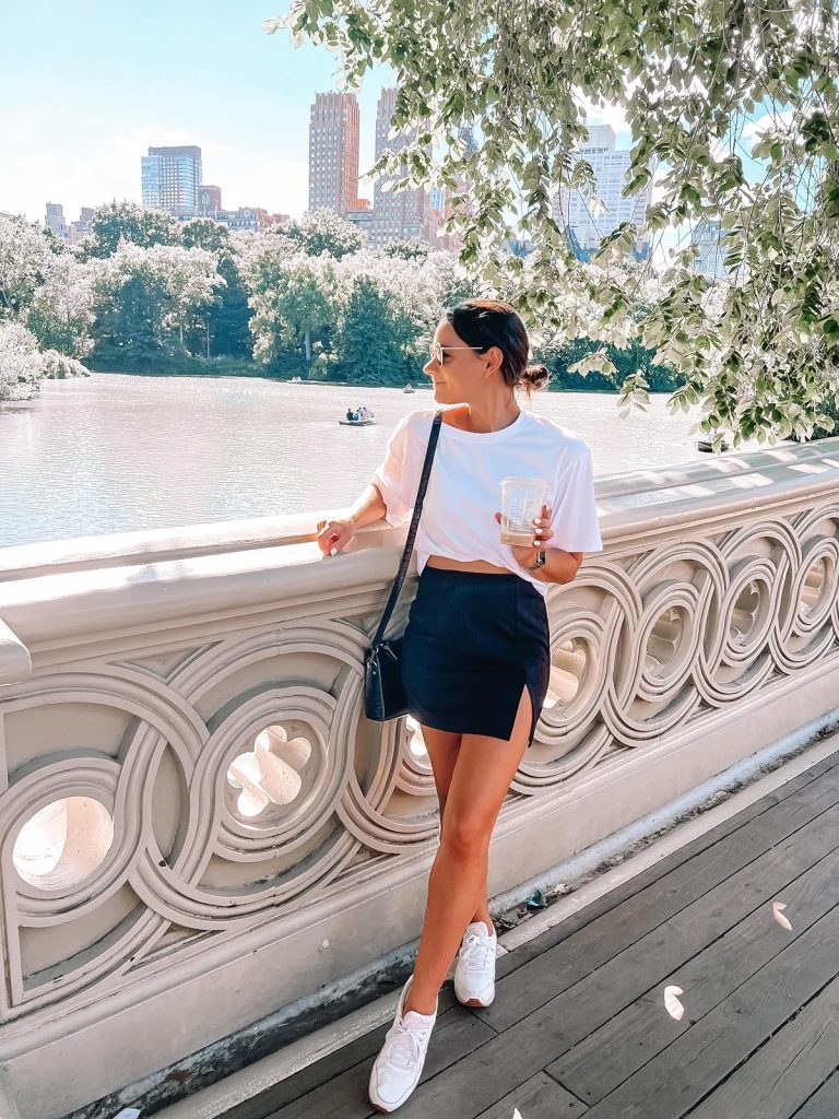 White Tee and Black Skort with White Sneakers