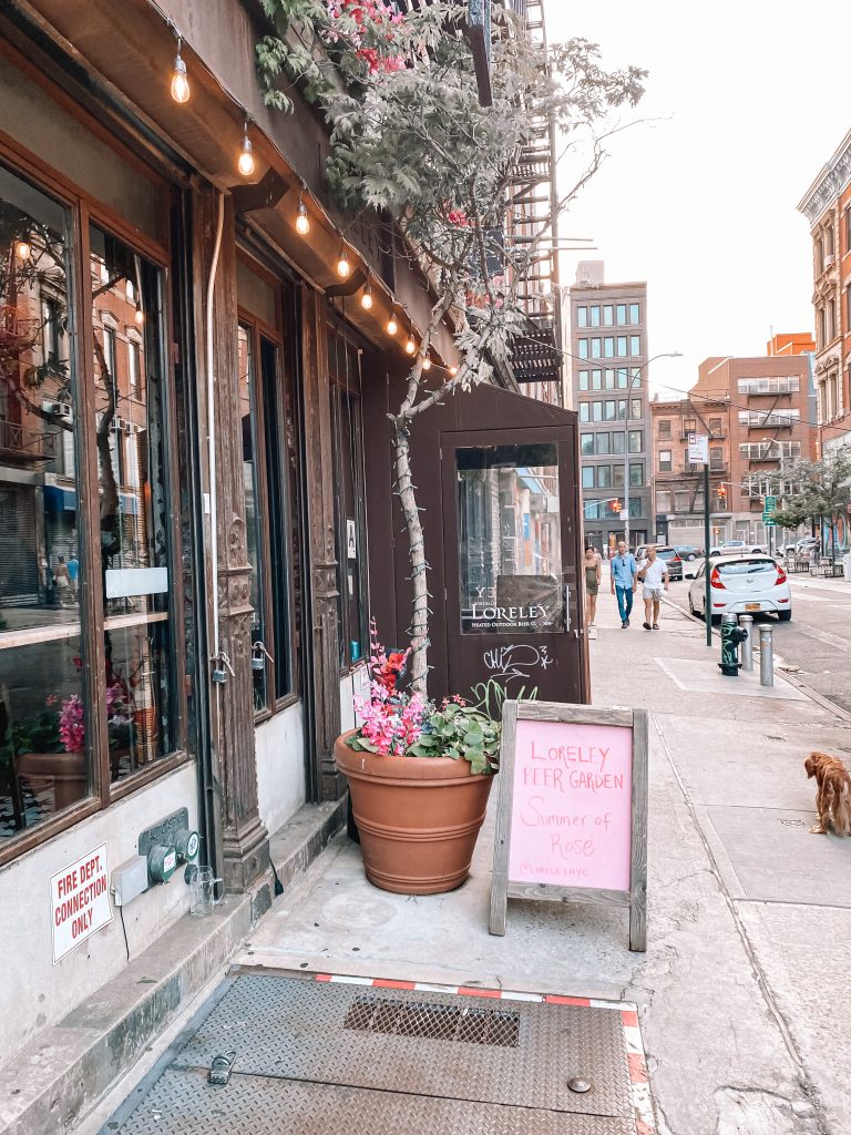 Things to do in NYC: Outside view of Loreley Beer Garden in NYC