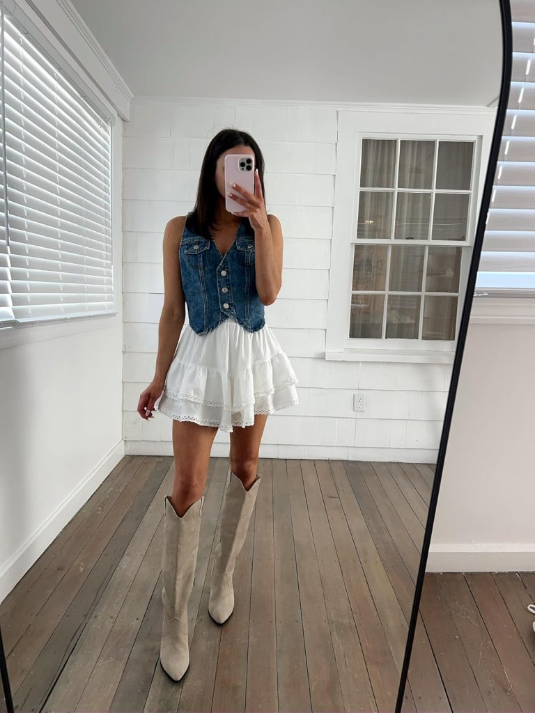Ruffle Mini Skirt and Denim Vest