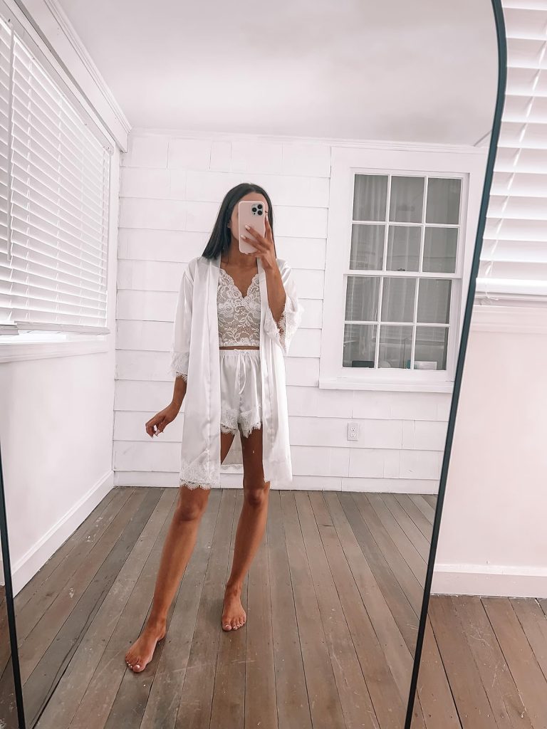 Satin Pajama and Lingerie Set Bridal Outfits from Amazon: Silk Two-Piece Pajama Set with Silk Robe