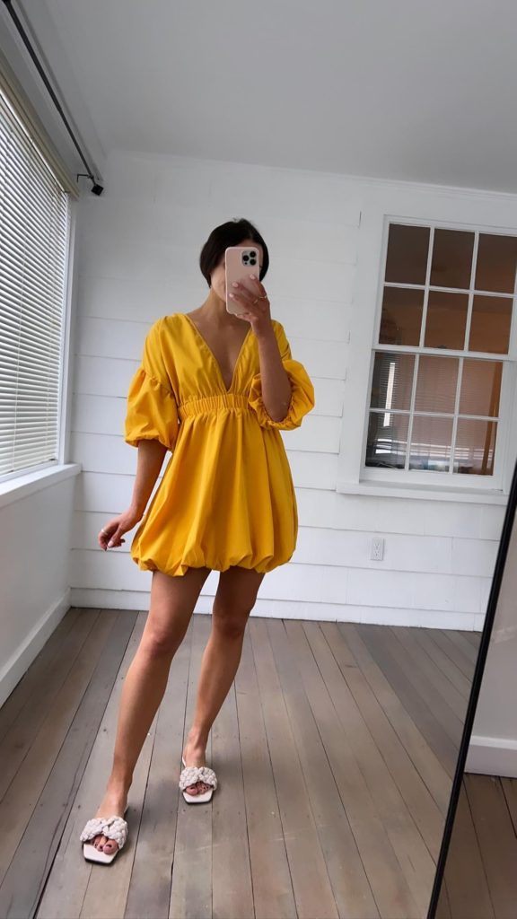 Vacation Outfits from Amazon: Yellow Puff Sleeve Flare Dress