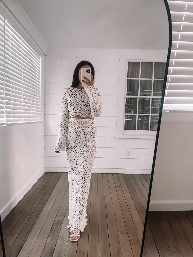 Vacation Outfits from Amazon: White Lace Two-Piece Set
