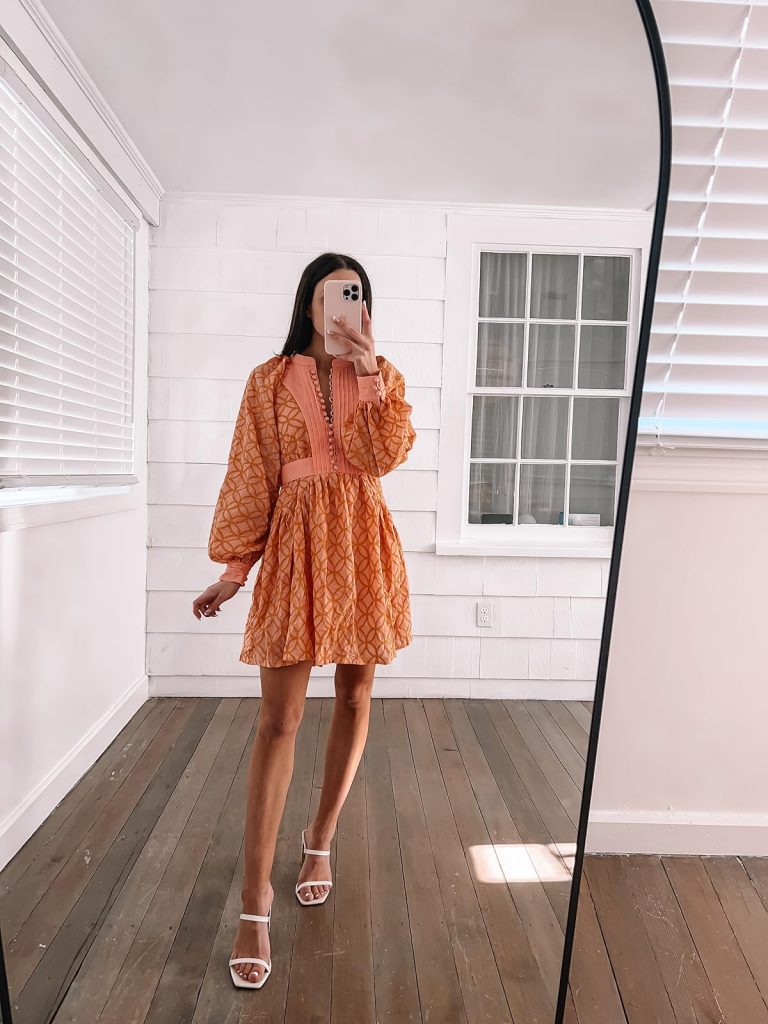 Orange and Pink Lace Button-Down Dress