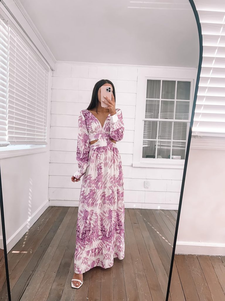 White and Purple printed boho maxi dress
