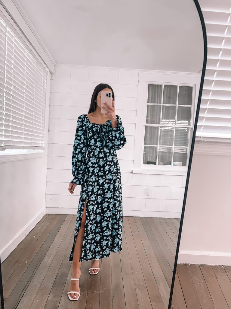 Easter Dresses from Amazon: Black and blue puff sleeve ruffle dress