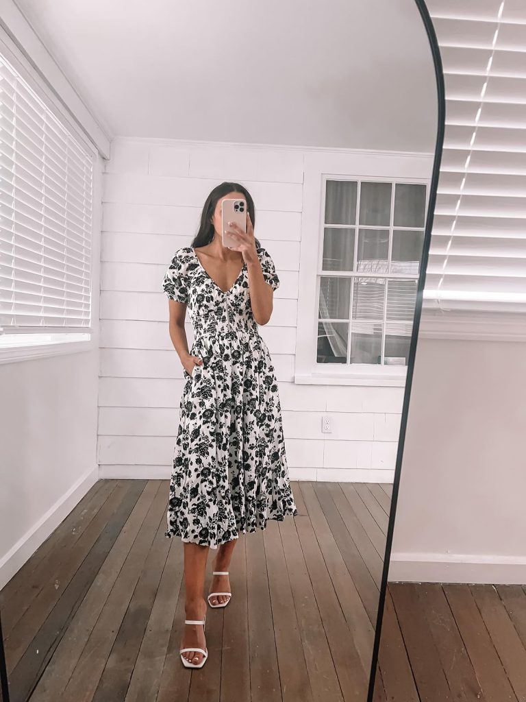 Black and White Floral Smock Dress