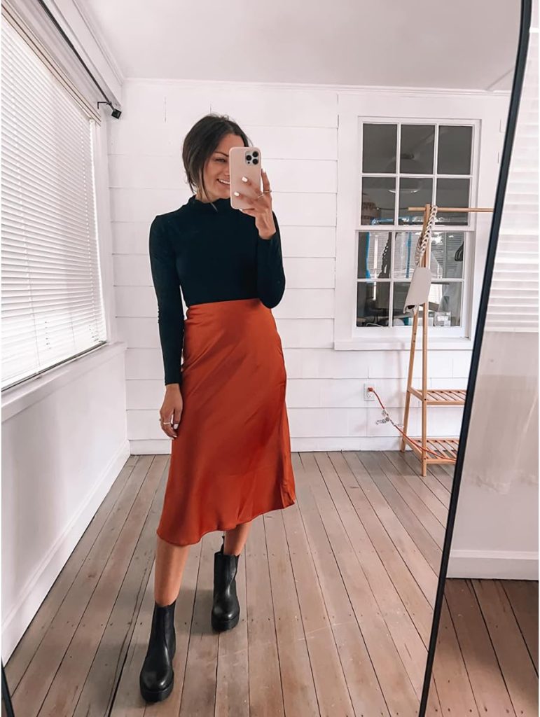 Caramel Satin Midi Skirt with Bodysuit Caramel Satin Midi Skirt with Bodysuit