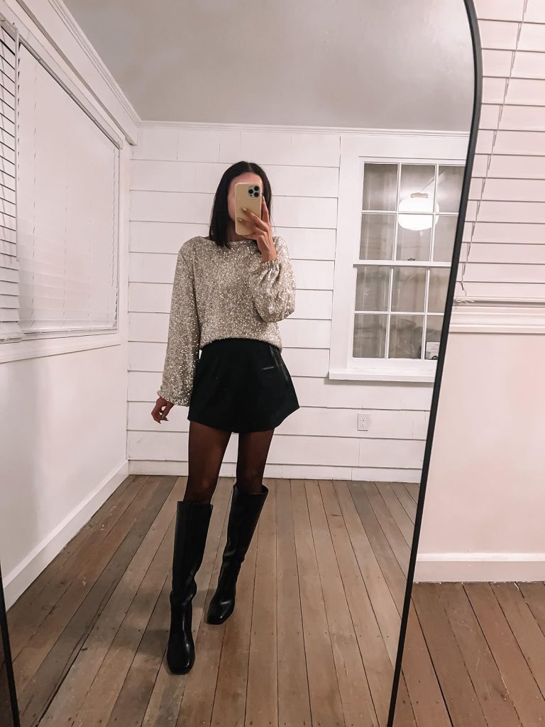 Mini Skirt with Silver Sequin Blouse Mini Skirt with Silver Sequin Blouse