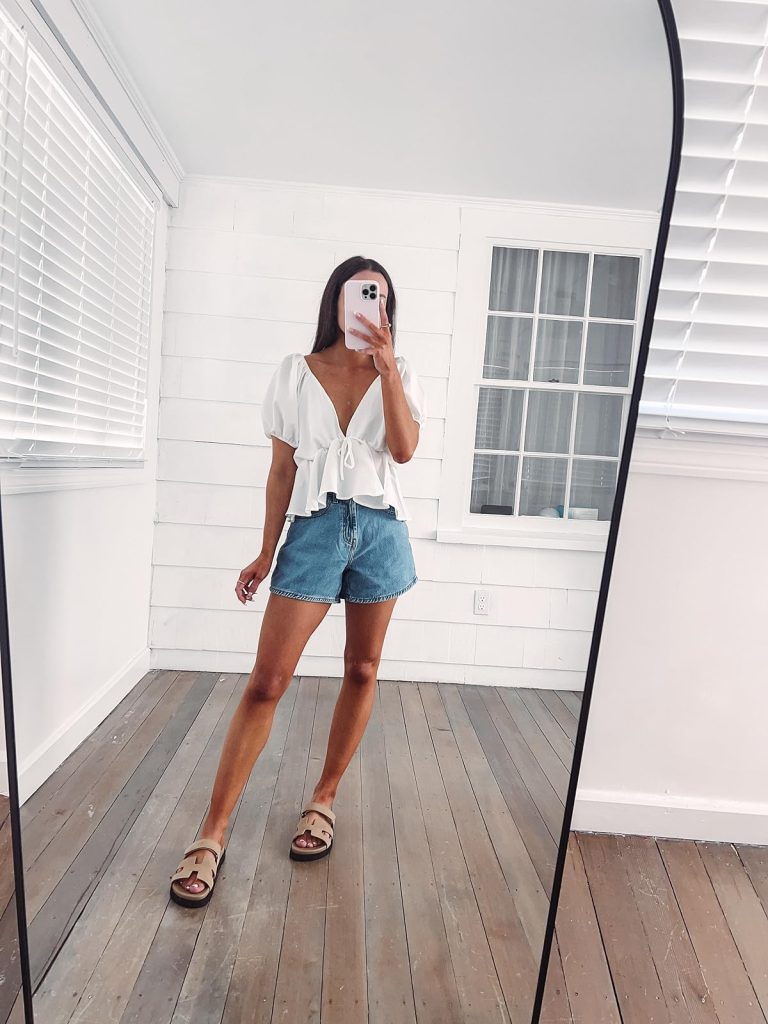 Peplum Top with Denim Shorts