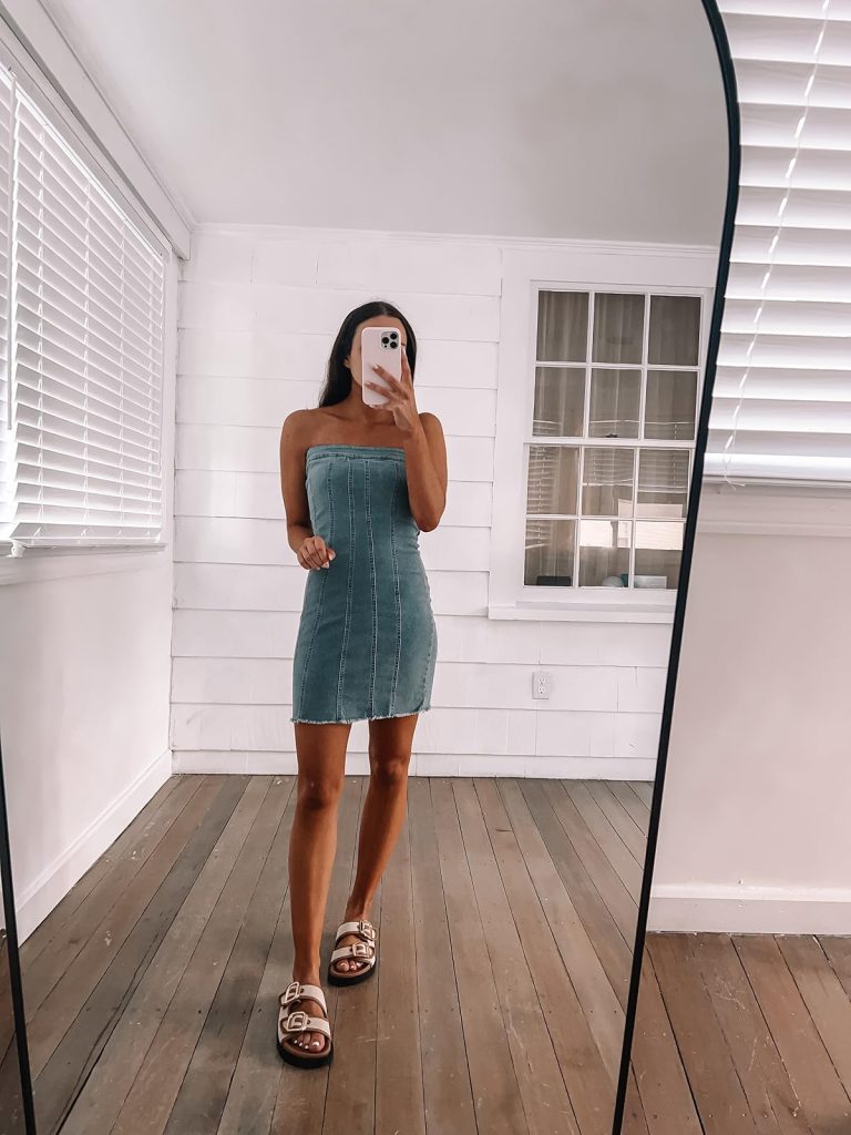 Denim Bodycon Dress and Platform Sandals