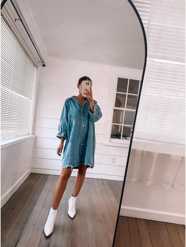 Denim Dress with Ankle Boots