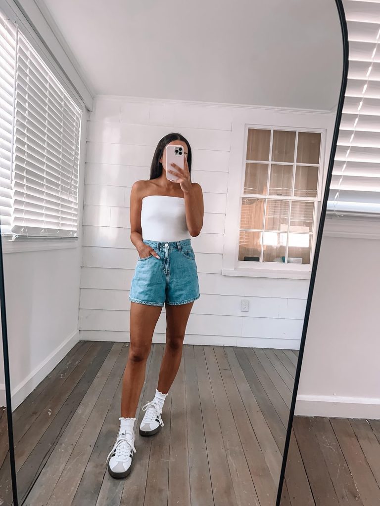 Tube Top and Denim Shorts