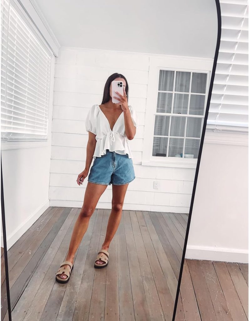 Flowy Blouse and Denim Shorts