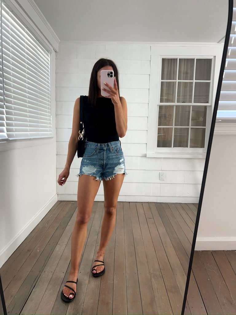 Backless Top and Denim Shorts