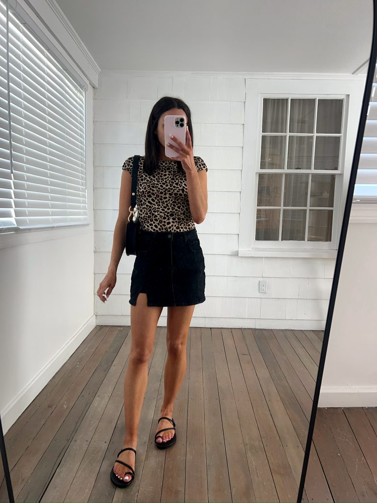 animal print top and mini skirt