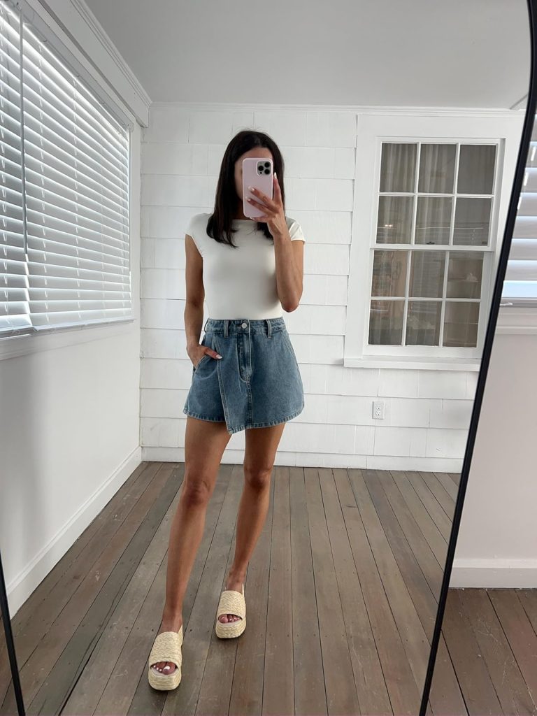 Denim Wrap Skirt and Open Back Tee