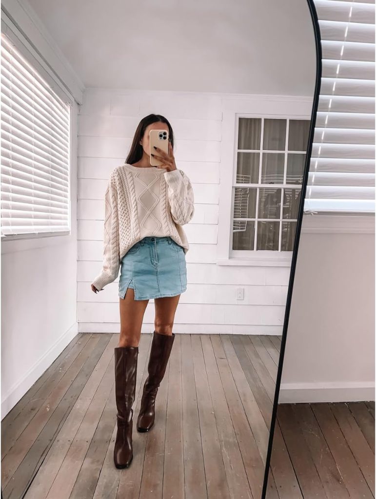Cable Knit Sweater and Denim Skort Cable Knit Sweater and Denim Skort