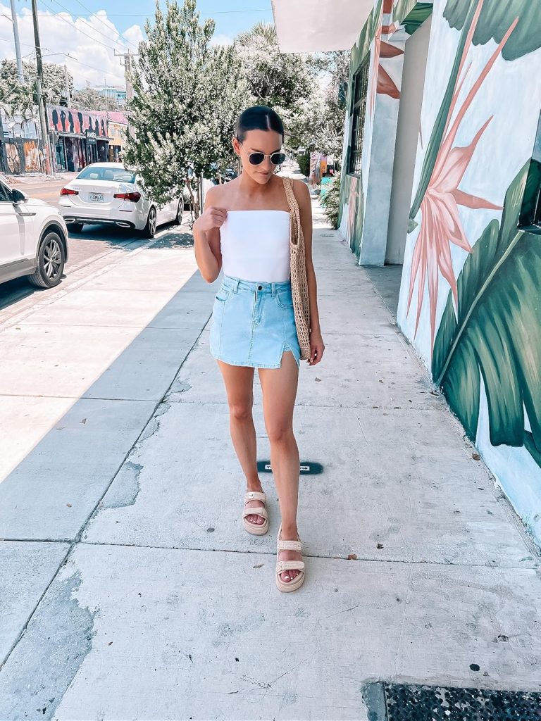 Tube Top and Raffia Sandals Tube Top and Raffia Sandals Jean Skirt Outfits