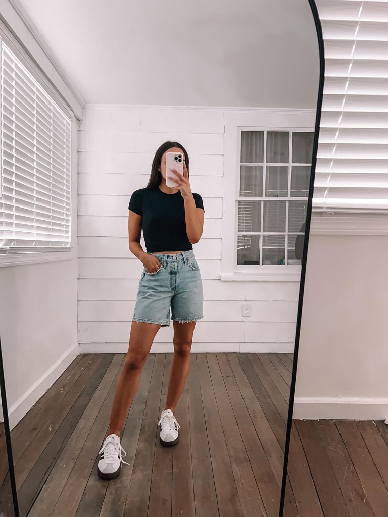 Black Tee and Denim Shorts