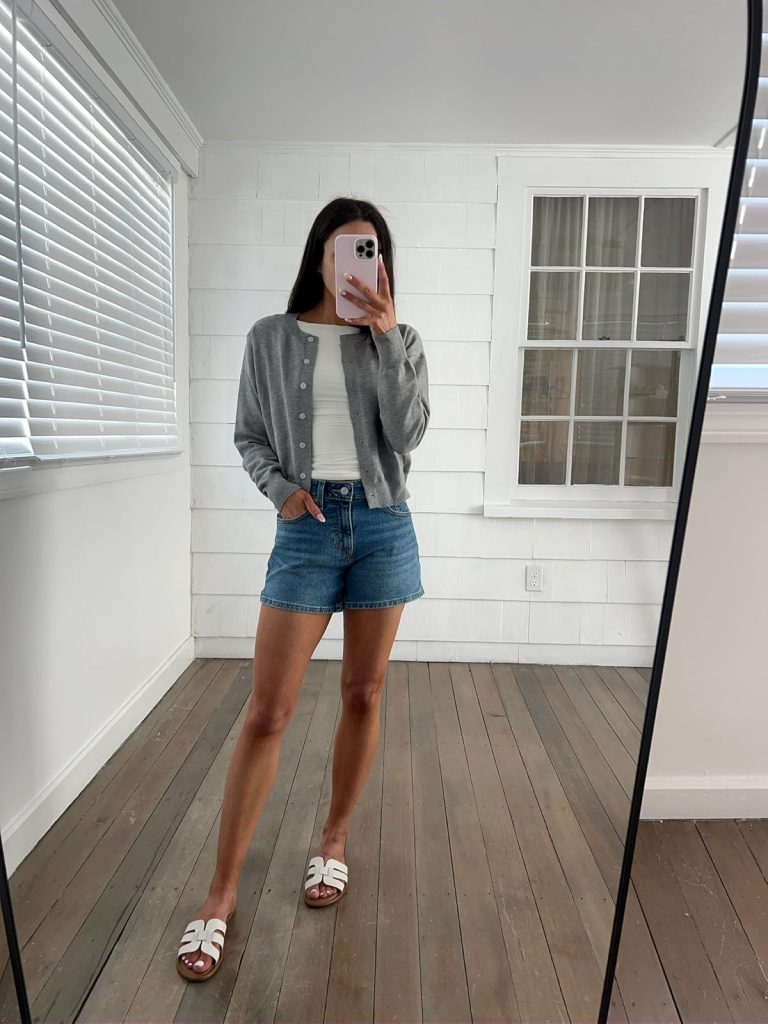 Cardigan and Denim Shorts