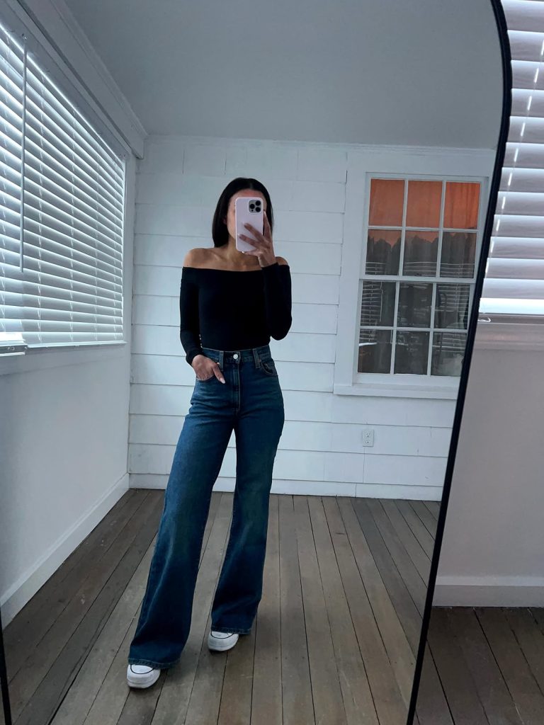 Bell Bottom Blue Jean with White Converse