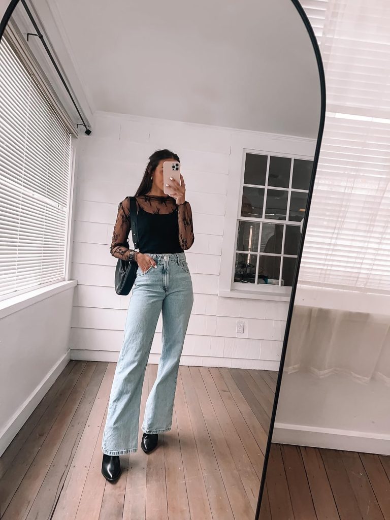 Lace Top with Wide Leg Jeans