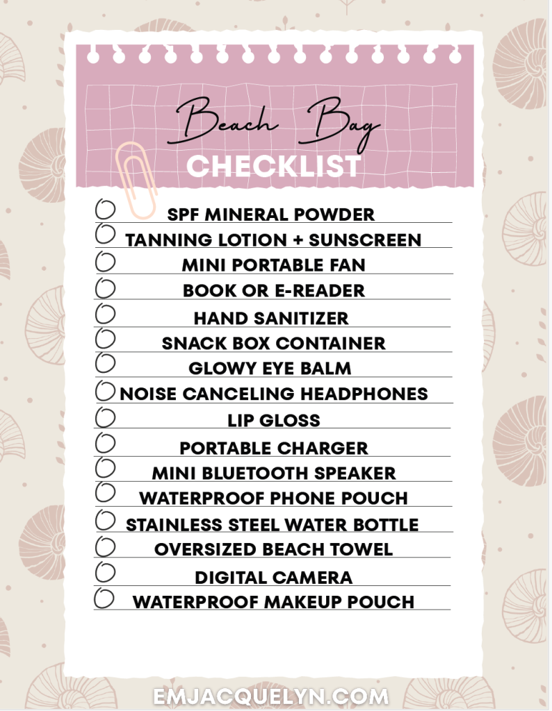 beach bag checklist