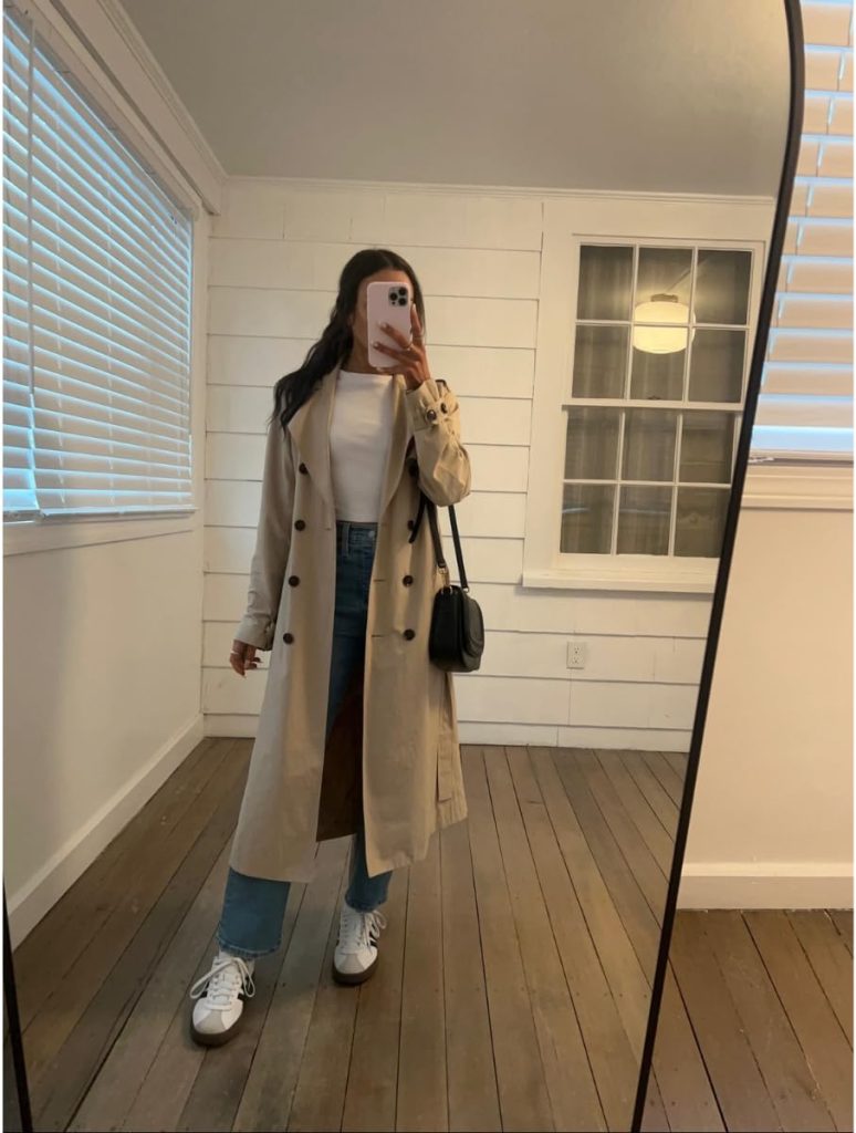 Trench Coat and Straight Leg Jeans