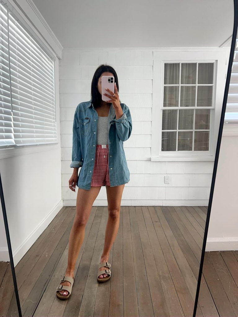 Denim Shirt with plaid shorts How to Style a Denim Shirt with plaid shorts