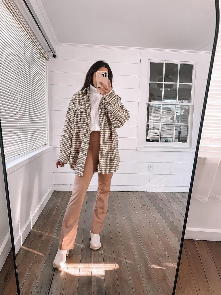 Plaid Shacket Chelsea Boots Outfits