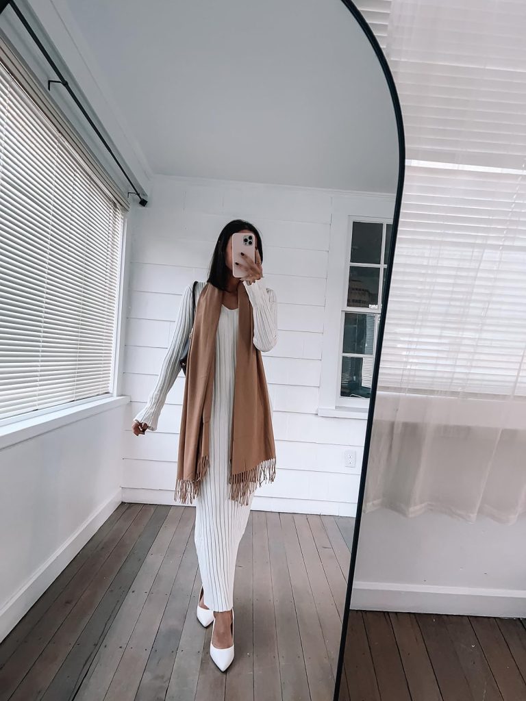 Scarf with sweater dress